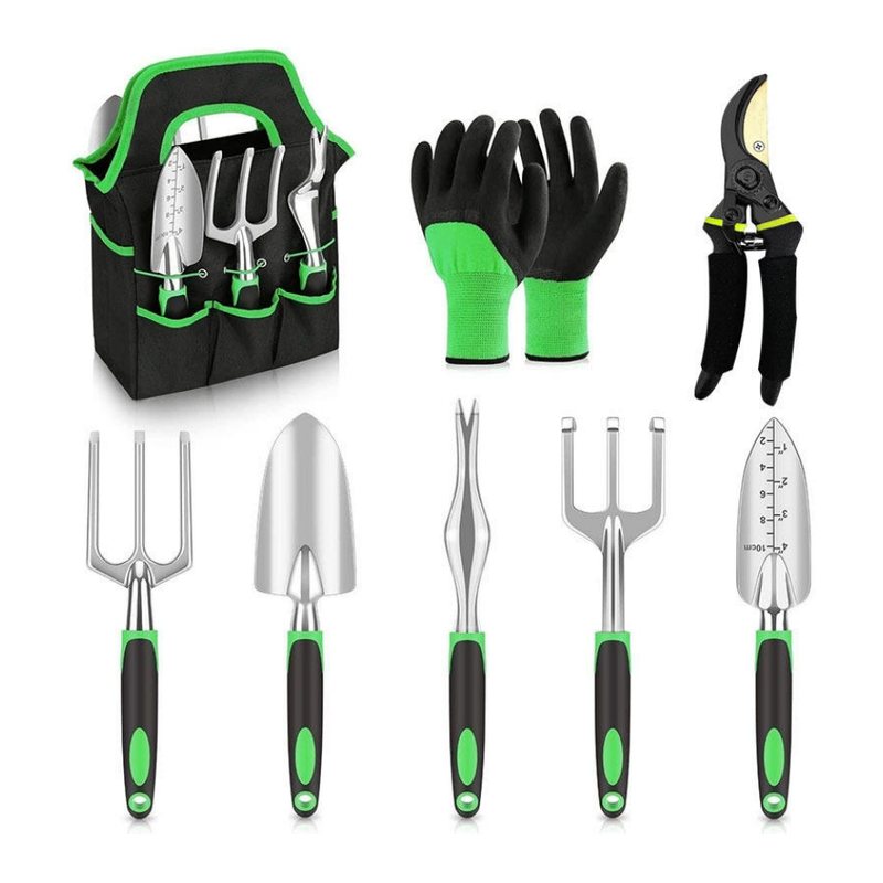 Hanging garden tools set with gloves